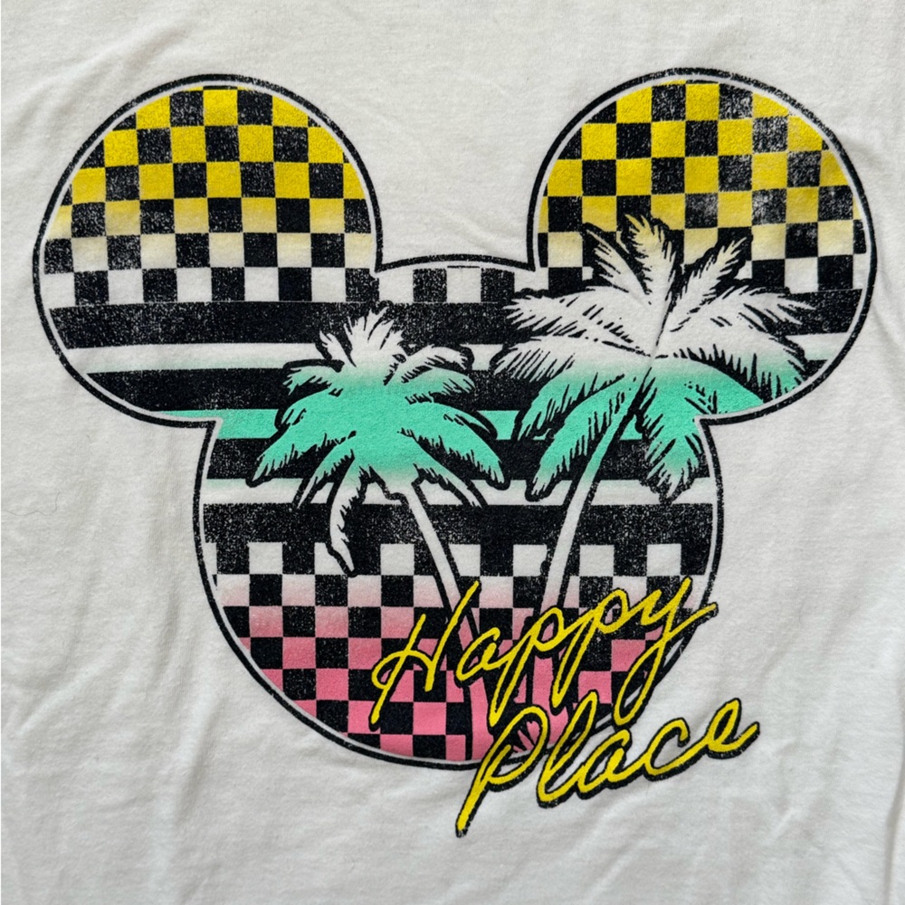 Disney Happy Place Mickey Ears Graphic Tee with Palm Tree Design - Picture 2 of 4